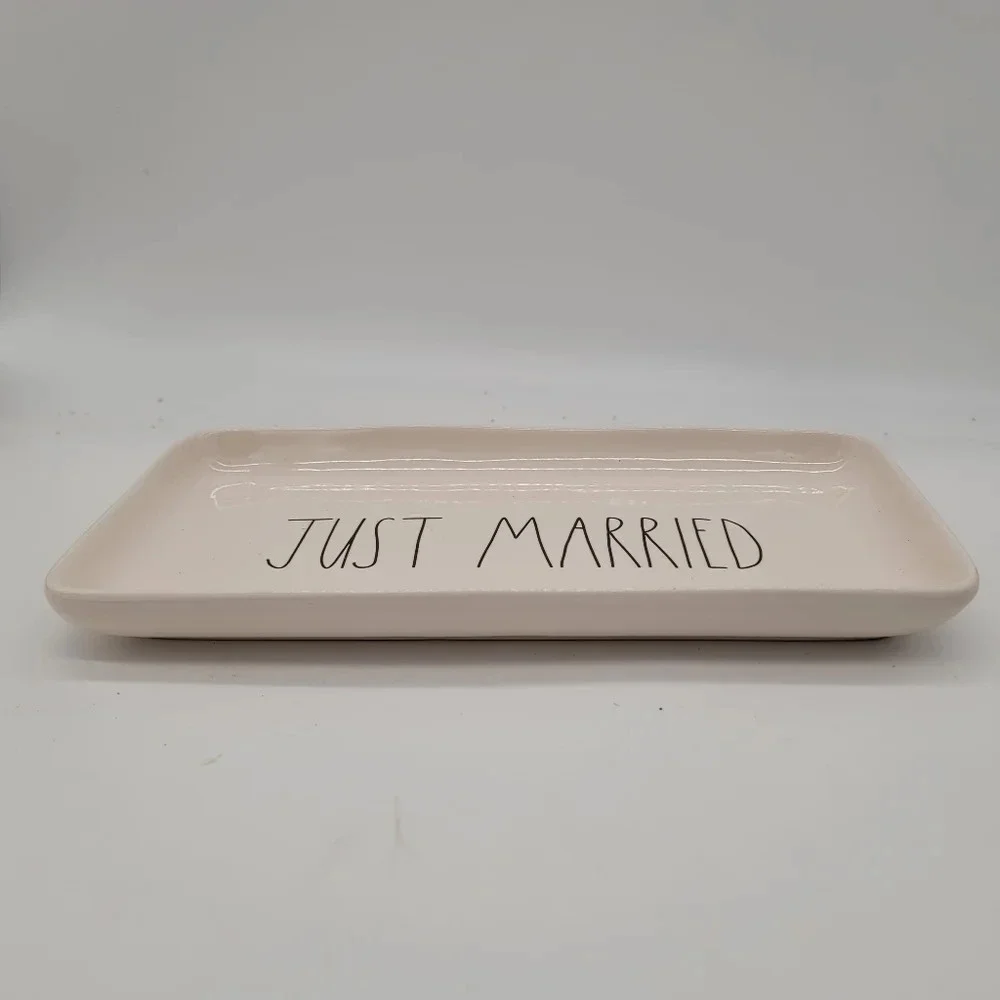 NWOT Rae Dunn JUST MARRIED Platter Rectangular Plate Off White / Black